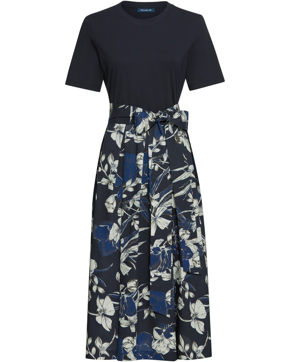 Highmoor Dress with floral skirt (Dark blue)