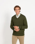 Highmoor Set: V-neck sweater & checked shirt (Green)