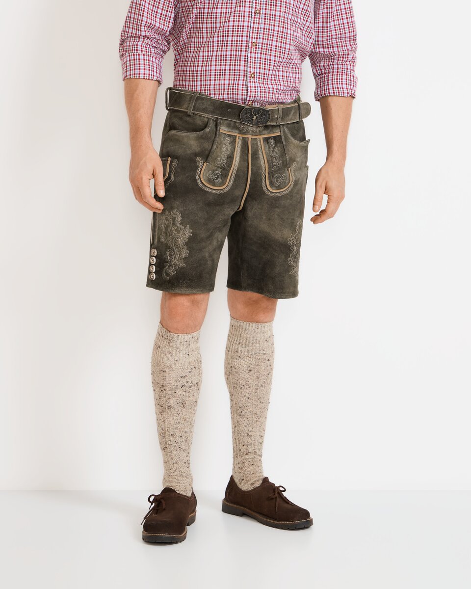 Luis Steindl Short leather pants with belt (Olive)