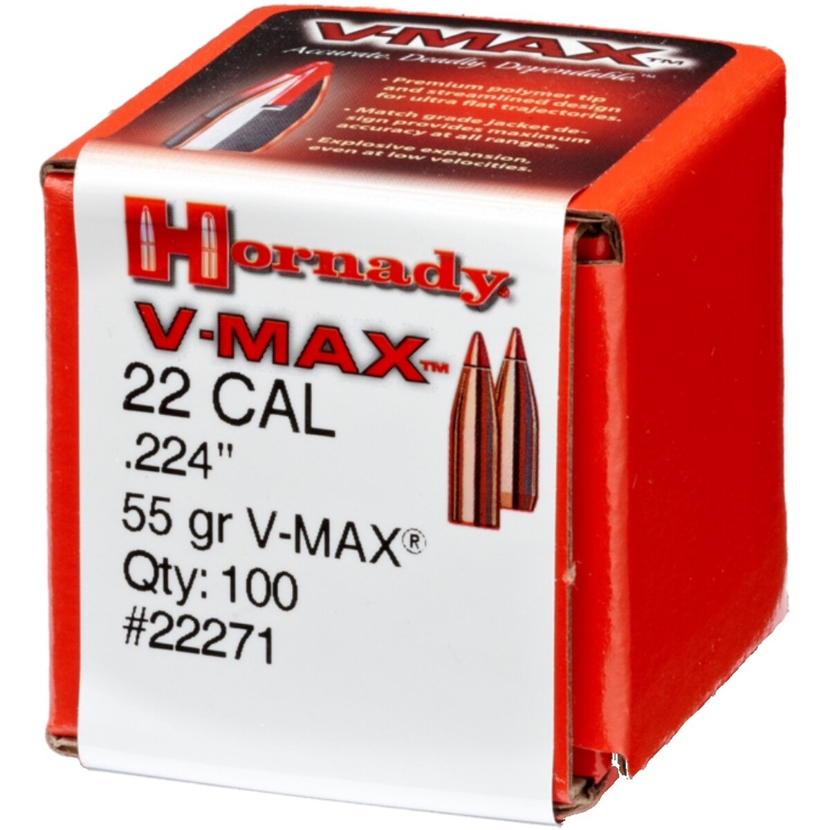 Hornady Bullets .224 3.6g/55grs. V-MAX (Caliber .224 (5.6 mm)) — Pack of 100 pcs