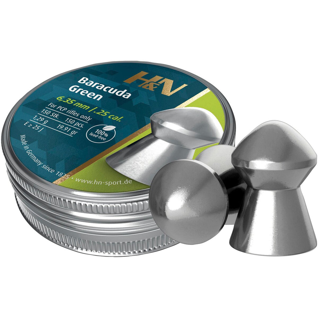 Haendler & Natermann 6.35mm Diabolo Baracuda Green 1.29g (Caliber 6,35) — Pack of 150 pcs
