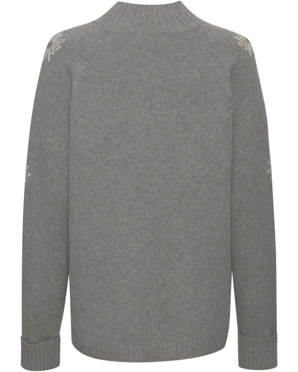 Luis Steindl Stand-up collar sweater with edelweiss embroidery (Gray melange)
