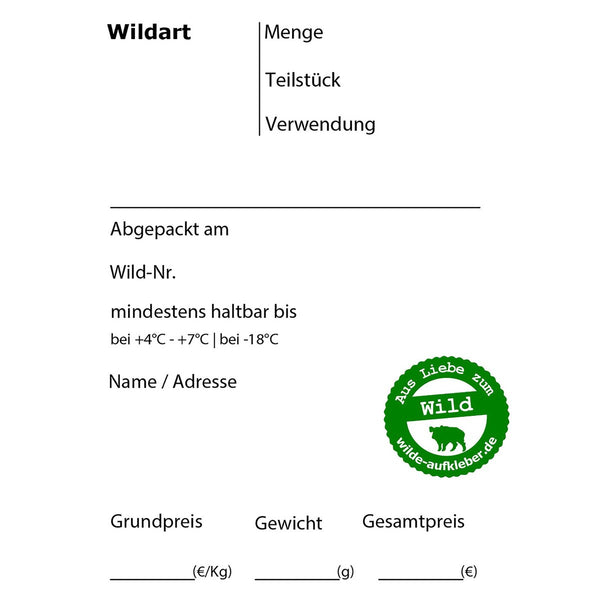 wilde-aufkleber.de Medījuma uzlīme (universāla, 100 gab.)