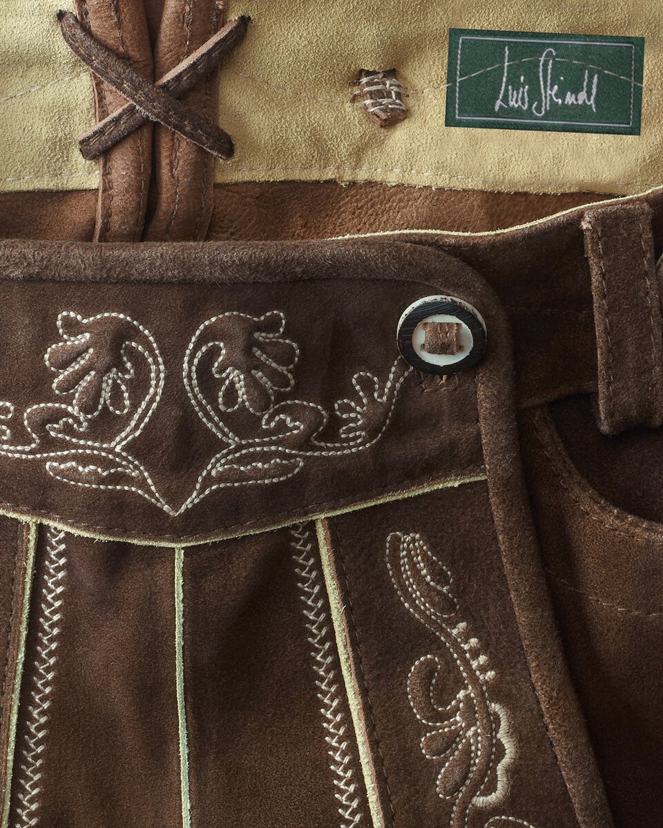 Luis Steindl Short leather trousers with suspenders (Dark brown)