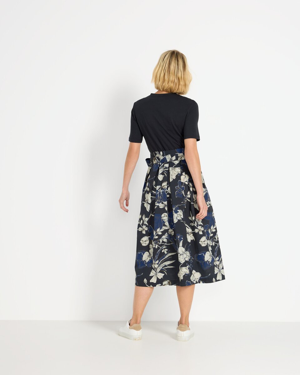 Highmoor Dress with floral skirt (Dark blue)