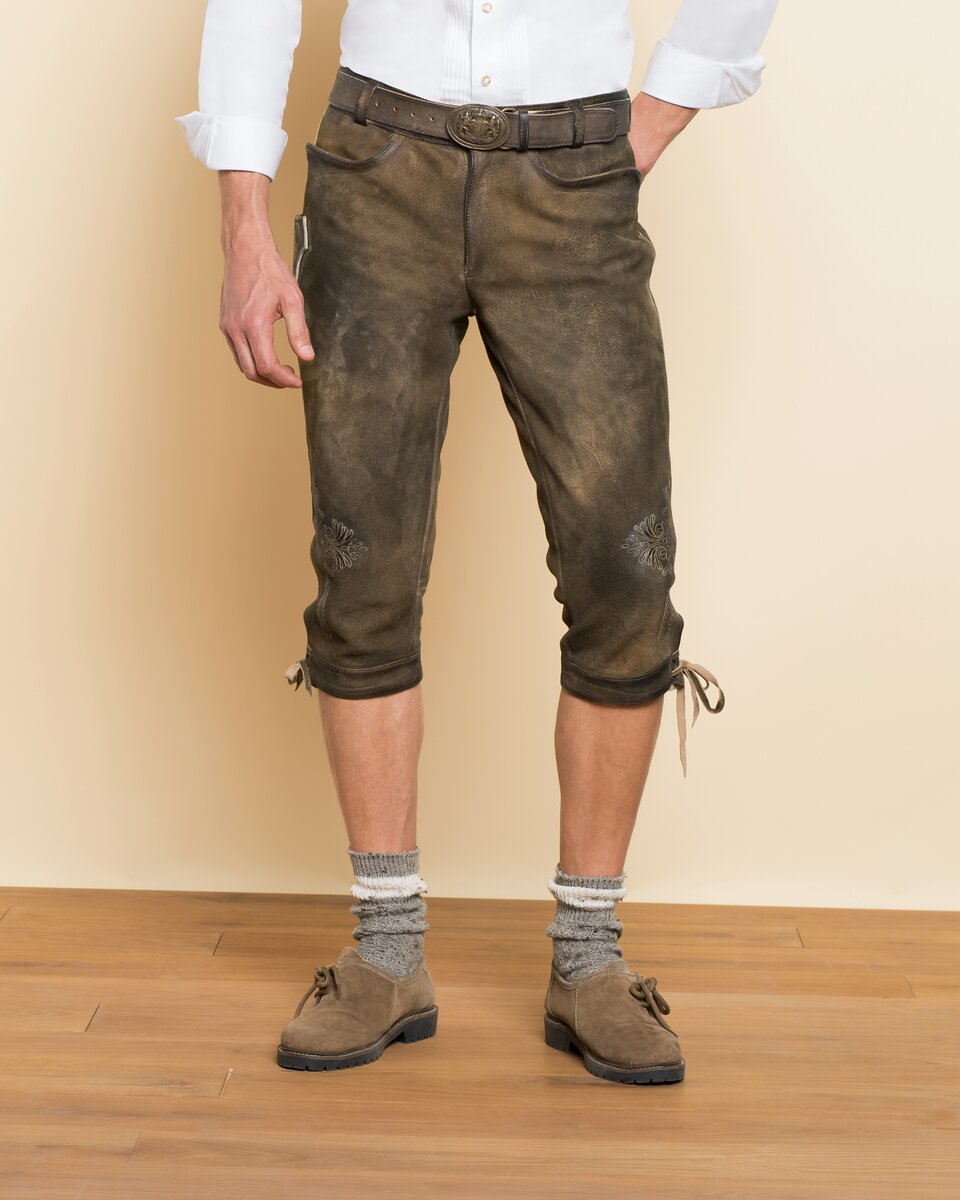Luis Steindl Knee-length leather trousers with belt (Brown)