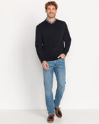 Highmoor Set: V-neck sweater & checked shirt (Marine)