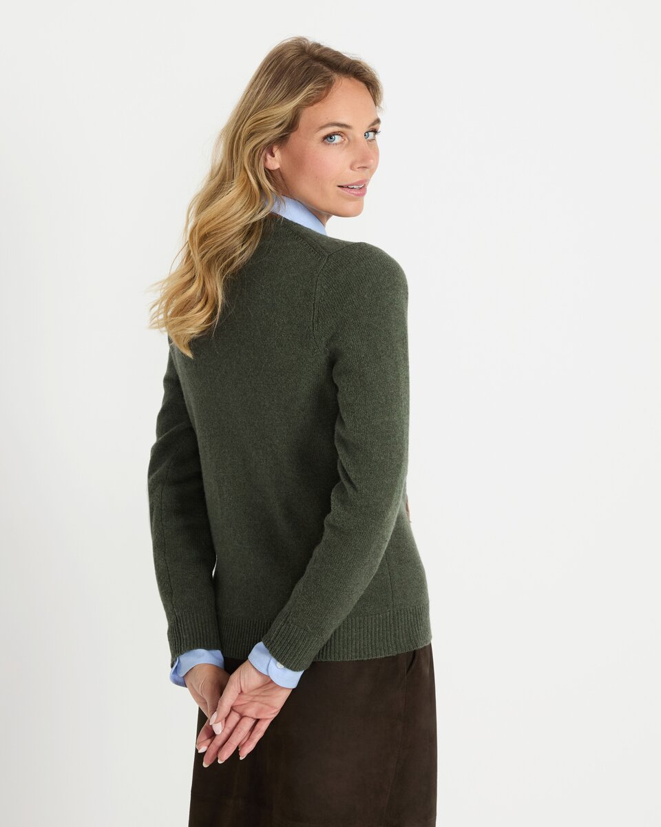 Highmoor Cardigan with leaf embroidery (Olive)