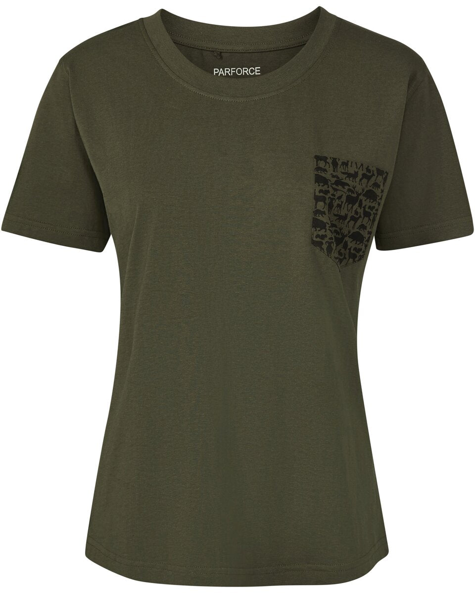 Parforce Women's T-Shirt Breast Pocket Forest Animals (Olive/Black)