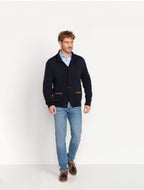 Highmoor Cardigan with leather details (Marine)