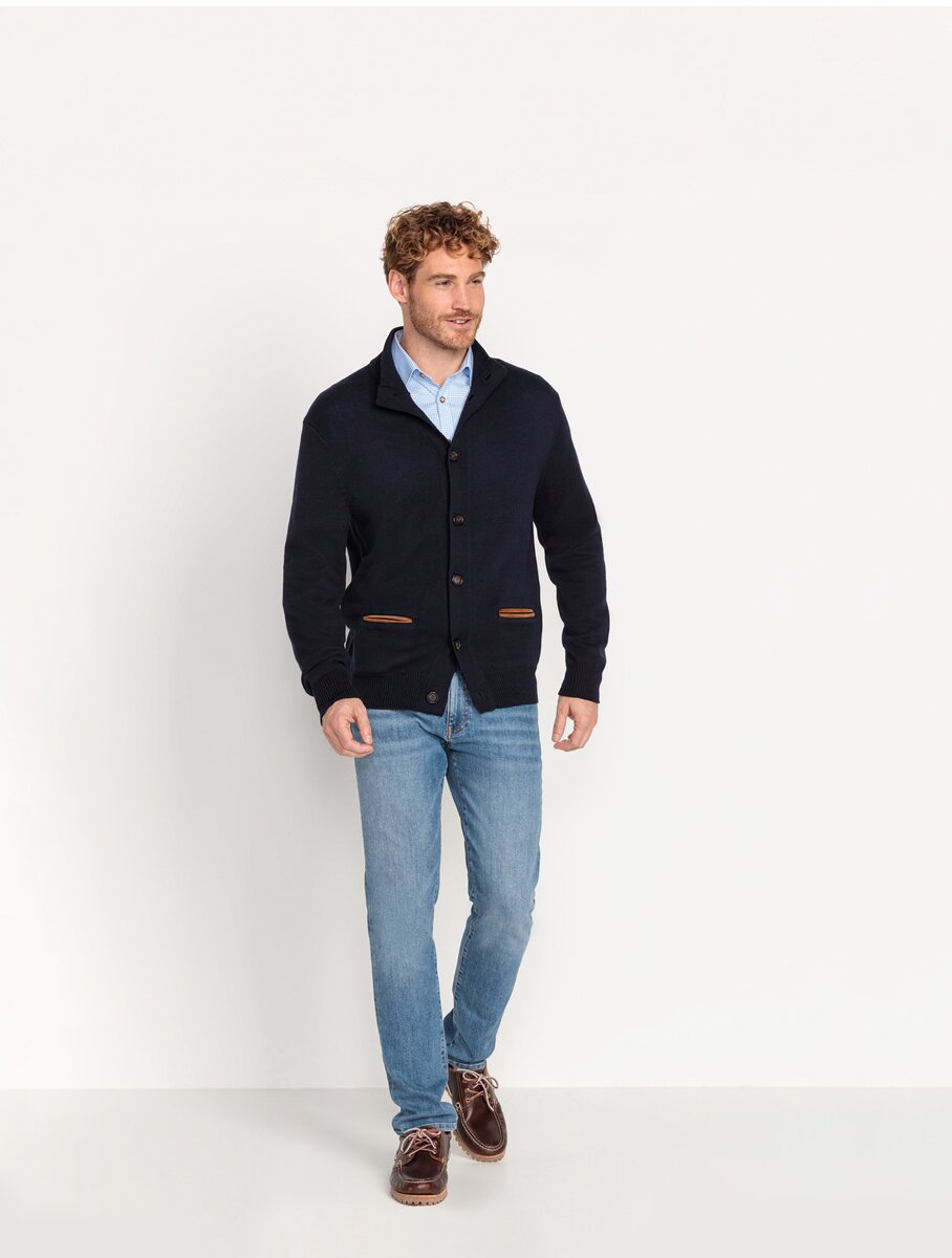 Highmoor Cardigan with leather details (Marine)