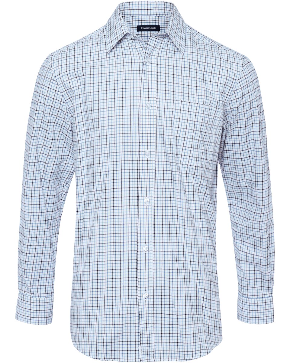 Highmoor Long-sleeved Tattersall check shirt (White blue)