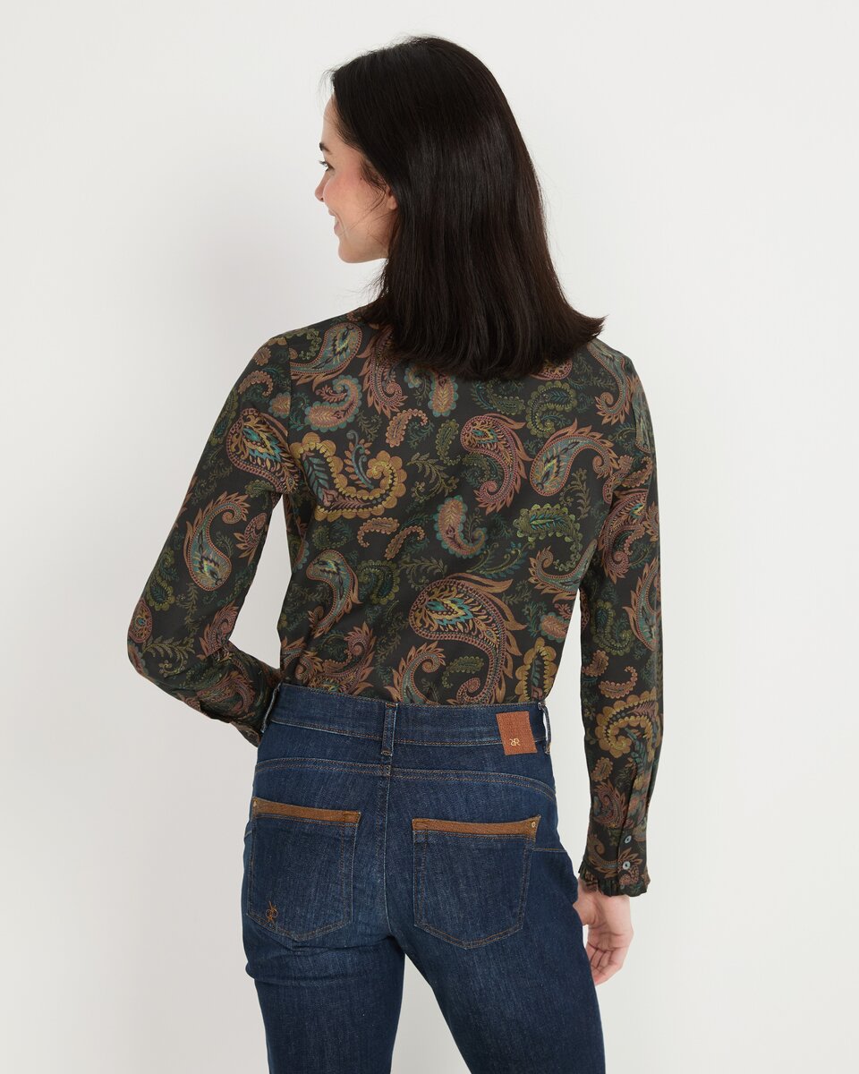 Reitmayer Stand-up collar blouse with paisley pattern (Black green)