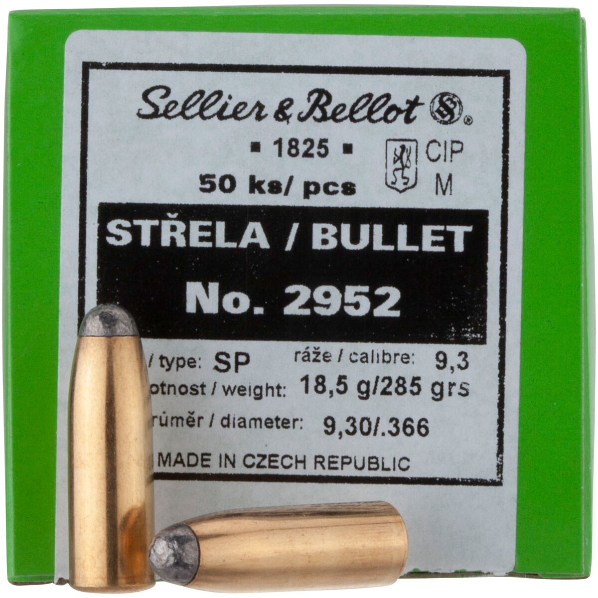Sellier & Bellot Bullets .366 Tlm Rd 18.5g/285grs (Kaliber .366 (9.3 mm)) — Pack of 50 pcs