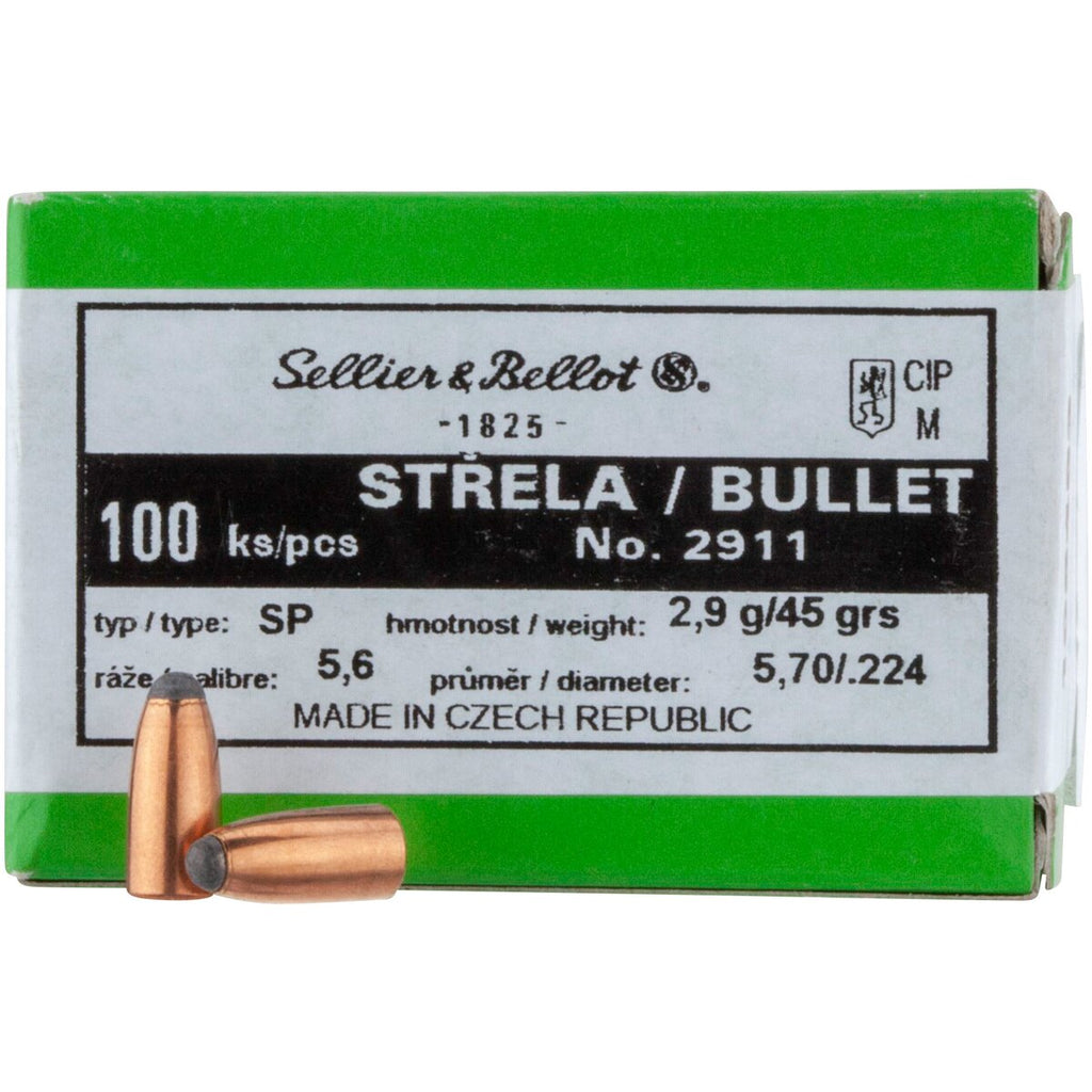 Sellier & Bellot Bullets .224 2.9g/45grs. Tlm (Caliber .224 (5.69 mm)) — Pack of 100 pcs