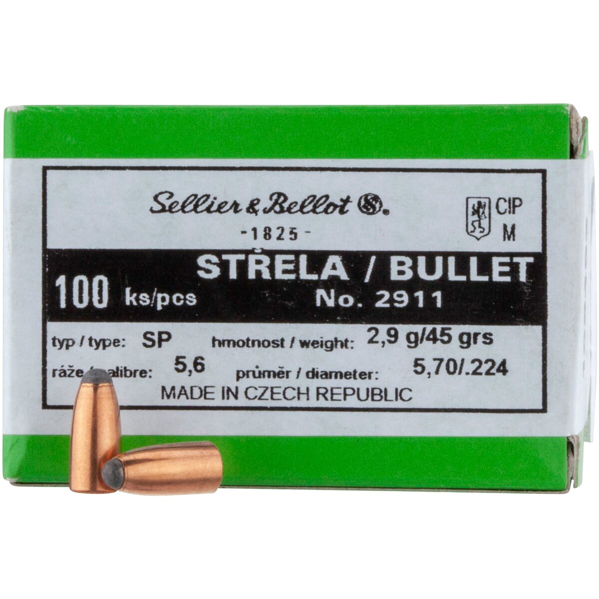 Sellier & Bellot Bullets .224 2.9g/45grs. Tlm (Caliber .224 (5.69 mm)) — Pack of 100 pcs